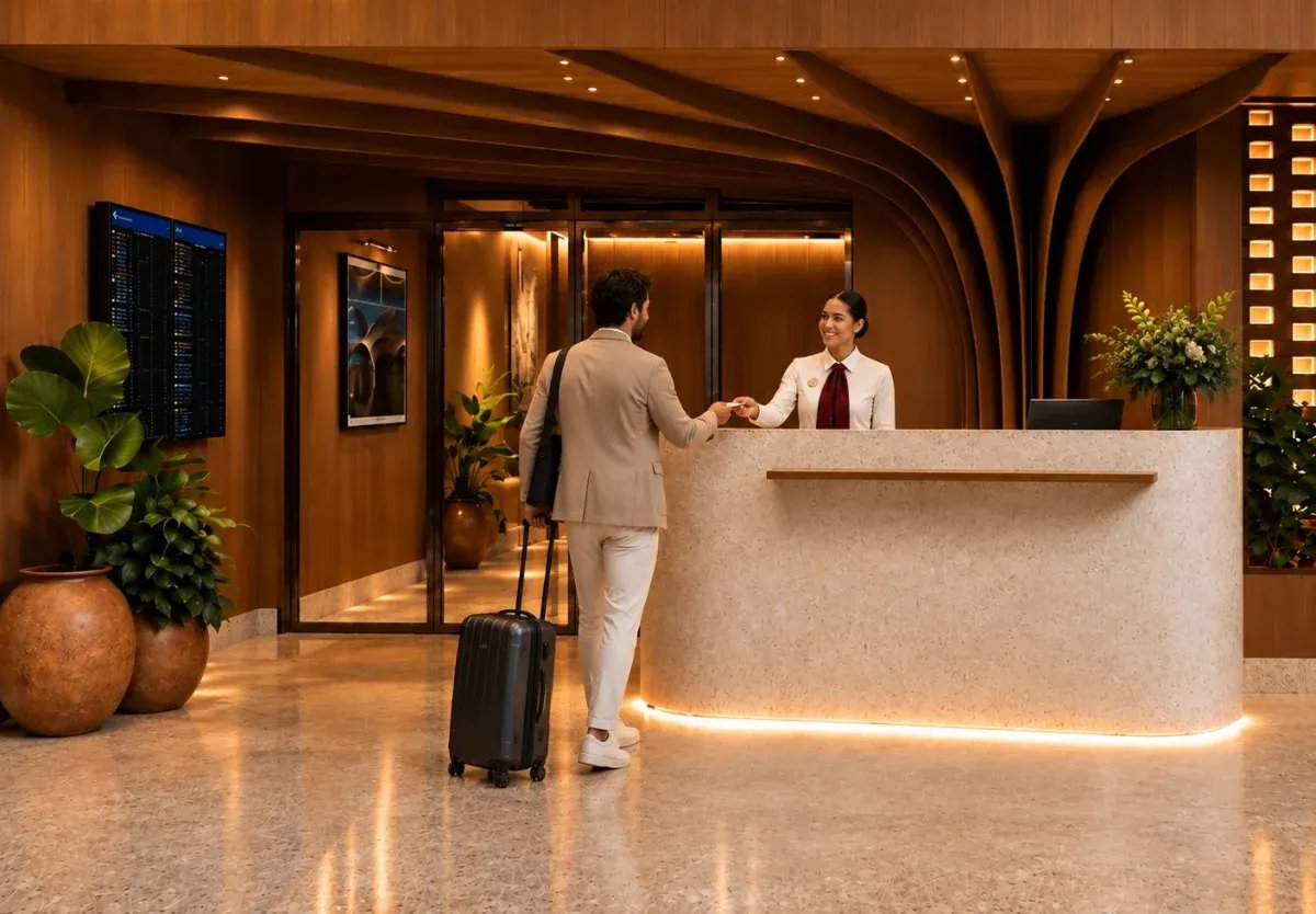 Recepção da Amaní Lounge, no Aeroporto de Salvador